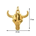 Vista dettagliata del ciondolo a testa di toro dorato con dimensioni 19 mm x 20 mm - Stile Testa di Toro 1 / Cerchio dorato / Oro