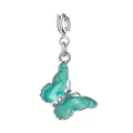 Teal enamel butterfly charm with crystal accents and silver-tone clasp for DIY bracelets - Cyan Butterfly (Pendant)