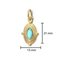 Ciondolo vintage ovale in acciaio inossidabile placcato oro 18k turchese 21x13mm - Stile a Raggiera a Cerchio Singolo / Turchese