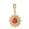 Detailgetreuer vergoldeter Edelstahl-Sonnenanhänger mit leuchtend rotem Steineinsatz - Spring Clasp Style / Rot (Achatur-Farbe)