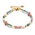 Elegant handmade colorful natural stone and freshwater pearl beaded bracelet for women - Green and Pink Natural Stone Splicing with Artificial Pearl (DSC_5622)