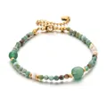 Handmade green natural stone bead bracelet with golden accents and an adjustable chain. - Gradient Green Faceted Stone with Artificial Pearl (DSC_5623)