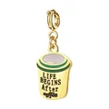 Gold stainless steel coffee cup charm with Life Begins After Coffee text for DIY jewelry - Spring Clasp Style / Coffee