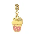 Dainty gold stainless steel milk tea cup pendant with pink glitter for DIY jewelry - Spring Clasp Style / Water Bottle