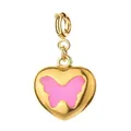 Elegant 18K gold plated stainless steel heart pendant with pink enamel butterfly charm - Heart with Butterfly (7-1)