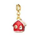 Handmade red enamel house charm with 18K gold plating for bracelets and necklaces - House / Spring Ring Clasp
