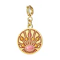 Gold stainless steel round charm with pink enamel sunburst for DIY jewelry making - Sun Style 3 (Gold Clasp)