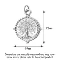 Medidas detalladas del colgante Árbol de la Vida de acero inoxidable para joyas - Árbol de la Vida (0675) / Anillo liso / Plateado