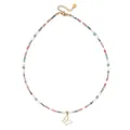 Colorful beaded necklace with a minimalist gold butterfly pendant on white background - Gold Frame Butterfly Pendant (DSC_5856)
