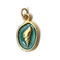 Gold-plated stainless steel oval seashell pendant with green enamel for DIY jewelry making - Green Conch / Plain Ring