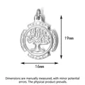 Detalle de colgante de árbol de la vida en acero con medidas 16mm y 19mm - Árbol de la Vida (0676) / Anillo liso / Plateado