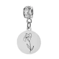 Ciondolo charm minimalista con fiore del mese di nascita in acciaio lucido argento - Febbraio Chiusura a Scatto
