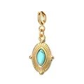 Pendente ovale vintage in acciaio inossidabile placcato oro 18 carati con turchese blu - Stile Marquise Texturizzato / Celeste