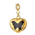 Gold stainless steel heart pendant with black enamel butterfly inlay SKU accessory - Heart with Butterfly (9-1)