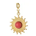 Sonnenförmiger goldener Edelstahl-Anhänger mit einer zentralen roten Naturstein-Einlage - Spring Clasp Style / Rot