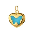 Elegant gold heart pendant featuring a blue enamel butterfly charm in stainless steel - Heart with Butterfly (10)