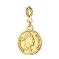 Ciondolo a moneta placcato oro stile vintage con ritratto della regina Elisabetta II - Ritratto della Regina Elisabetta II / Fibbia Oro / Oro