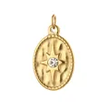Gold-plated stainless steel oval sun tarot pendant featuring a sparkling clear zircon - Single Rhinestone Starburst Style (Gold Ring)