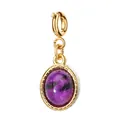 Pendentif ovale rétro en acier inoxydable doré avec une pierre naturelle violette unique - Style Ovale Texturé à Ressort / Violet Texturé