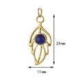 Detailed view of the gold stainless steel leaf pendant with blue stone, 24mm x 11mm - Leaf 1 Style (Plain Ring) / Single Piece (24x11mm)