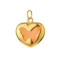 Gold heart-shaped stainless steel pendant featuring an orange enamel butterfly inlay. - Heart with Butterfly (11)