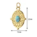 Close-up of gold oval pendant with turquoise stone showing dimensions 22mm by 16mm - Geometric Oval 1 Style (Plain Ring) / Single Piece (22x16mm)