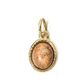 Pendentif vintage ovale en pierre naturelle avec monture en acier inoxydable doré 18K. - Style à Boucle Unique Rétro / Orange Brun Tacheté