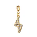 Gold-plated stainless steel lightning bolt charm with sparkling crystals for DIY jewelry - Flash / Spring Ring Clasp