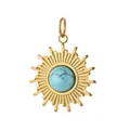 Hochwertiger goldener Sonnenanhänger aus Edelstahl mit blauem Türkis-Inlay. - Mit Aufhängering / Blau (Türkistextur)
