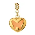 Golden heart charm pendant with orange butterfly enamel inlay for DIY jewelry making - Heart with Butterfly (11-1)