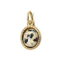 Pendentif ovale vintage en acier inoxydable plaqué or 18 carats et jaspe dalmate - Style à Boucle Unique Rétro / Jaspe dalmatien