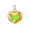 18K gold-plated heart pendant with green butterfly enamel inlay for DIY jewelry - Heart with Butterfly (12)