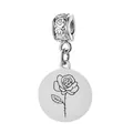 Zilveren roestvrijstalen ronde hanger met gegraveerde roos voor DIY-sieraden maken - Juni Kliksluiting