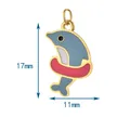 Detailed view of enamel dolphin charm in blue and red, 17mm x 11mm size measurements - Whale Shape (BXGDZ) / Underwire