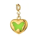 Gold-plated stainless steel heart charm with green enamel butterfly inlay for DIY jewelry. - Heart with Butterfly (12-1)