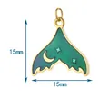 Teal enamel mermaid tail pendant with moon and stars, size 15mm x 15mm for jewelry making - Mermaid Tail Shape (BXGDZ) / Underwire