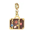 Pendente a forma di valigia marrone dorato con dettagli colorati in smalto a cuore e stella - Stile Valigia da Viaggio / Fibbia Oro / Oro