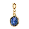 Pendentif vintage ovale en pierre naturelle, acier inoxydable doré 18 carats pour bijoux - Style Ovale à Ressort / Bleu Lapis-Lazuli