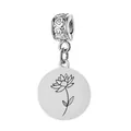 Roestvrijstalen ronde bedel met minimalistische bloemengravure voor persoonlijke sieraden - Juli Kliksluiting