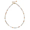 Handmade natural stone and freshwater pearl beaded necklace with adjustable gold chain - Multicolor Patchwork Natural Stone (DSC_5860)