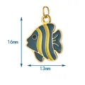 Detailed view showing the 16mm x 13mm size of a fish-shaped yellow and blue enamel pendant - Tropical Fish Shape (BXGDZ) / Underwire