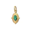 Pendentif ovale vintage en acier inoxydable doré 18K avec pierre malachite - Style Rayons de Soleil à Boucle Unique / Vert Malachite