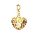 Colgante de corazón en acero inoxidable dorado con motivos florali para joyería artesanal - Corazón de Flor en Relieve / Cierre de resorte / Dorado