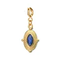 Pendentif ovale en acier doré vintage avec pierre naturelle bleue et fermoir ressort. - Style Ovale Texturé à Ressort / Bleu Lapis-Lazuli