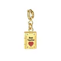 Ciondolo a forma di libro dorato con incisione Best Teacher e cuore rosso smaltato - Etichetta Libro Insegnante / Fibbia Oro / Oro