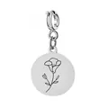 Zilveren roestvrijstalen ronde bedel met minimalistische bloemgravure voor DIY sieraden. - September Veerring Sluiting