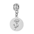 Roestvrijstalen ronde bedel met bloemgravure en hartjespatroon oogje voor sieraden - September Kliksluiting