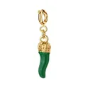 Ciondolo cornicello portafortuna verde in acciaio dorato per gioielli fai da te - Forma a Peperoncino Verde (Chiusura a Molla)