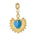 Gold heart pendant accessory featuring blue enamel inlay and radiant sunburst design - Heart 3 Style (Spring Clasp) / Single Piece