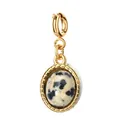 Pendentif vintage ovale en jaspe dalmatien avec fermoir à ressort en acier plaqué or 18K - Style Ovale à Ressort / Jaspe dalmatien